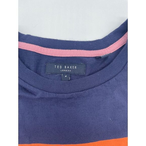 Ted Baker London T-Shirt Striped Short Sleeves Sz M Crew Neck Cotton Multicolor - Picture 8 of 10
